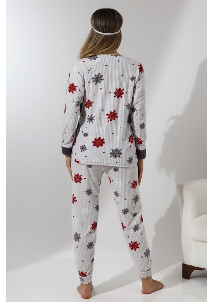 F5009 Peluş Welsoft Polar Kışlık Yumoş Kadın Pijama Takımı