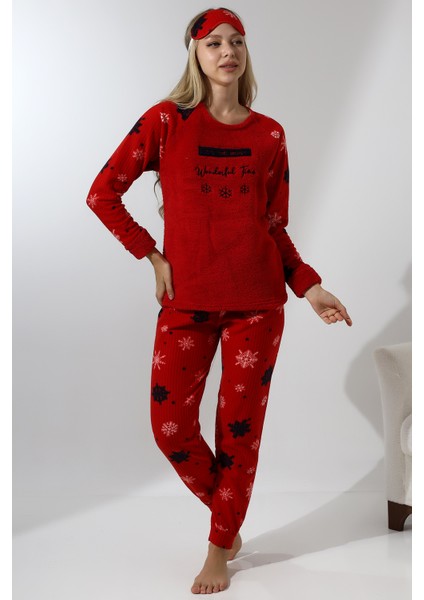 F5009 Peluş Welsoft Polar Kışlık Yumoş Kadın Pijama Takımı