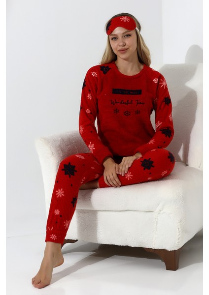 F5009 Peluş Welsoft Polar Kışlık Yumoş Kadın Pijama Takımı