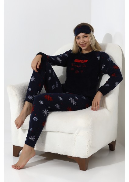F5009 Peluş Welsoft Polar Kışlık Yumoş Kadın Pijama Takımı