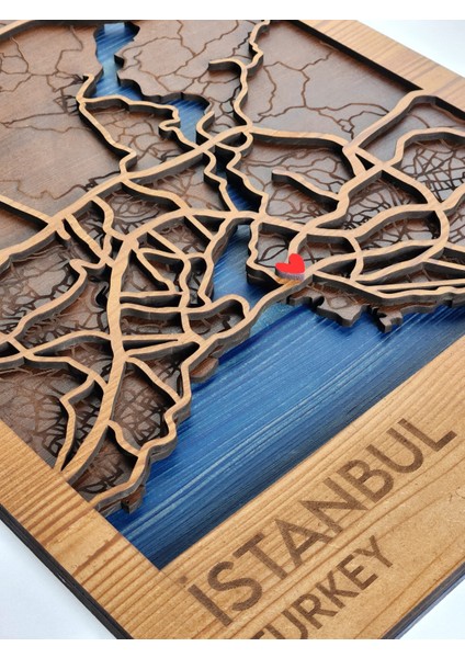 Ahşap Tablo Duvar Dekoru Wall Art - 3 Boyutlu İstanbul Haritası