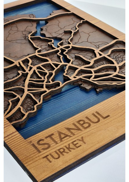 Ahşap Tablo Duvar Dekoru Wall Art - 3 Boyutlu İstanbul Haritası