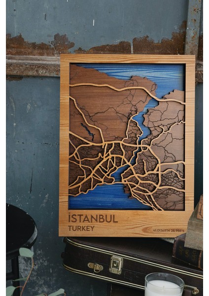 Ahşap Tablo Duvar Dekoru Wall Art - 3 Boyutlu İstanbul Haritası