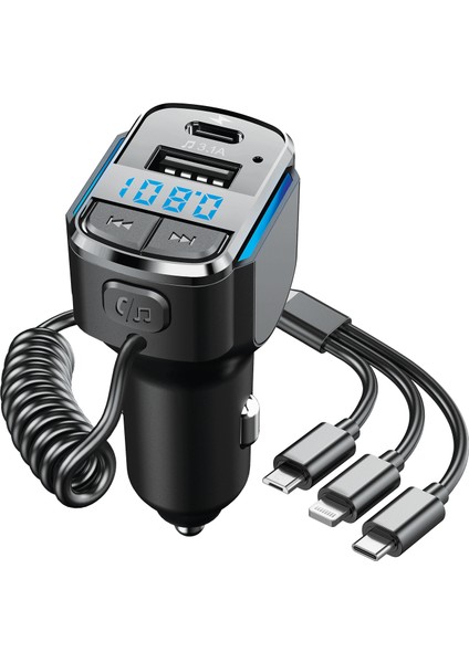 HY-XCB50 USB 5V 3.1A LED Ekran USB Siyah 3 In 1 Şarj Kablolu Bluetooth Fm Transmitter