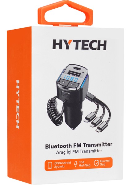 HY-XCB50 USB 5V 3.1A LED Ekran USB Siyah 3 In 1 Şarj Kablolu Bluetooth Fm Transmitter