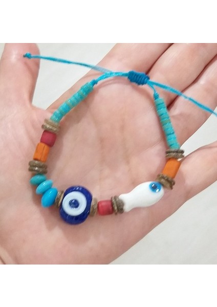 El Yapımı Lacivert Cam Nazar Boncuklu Hint Cam Boncuklu Seramik Balık Bileklik indirimleri