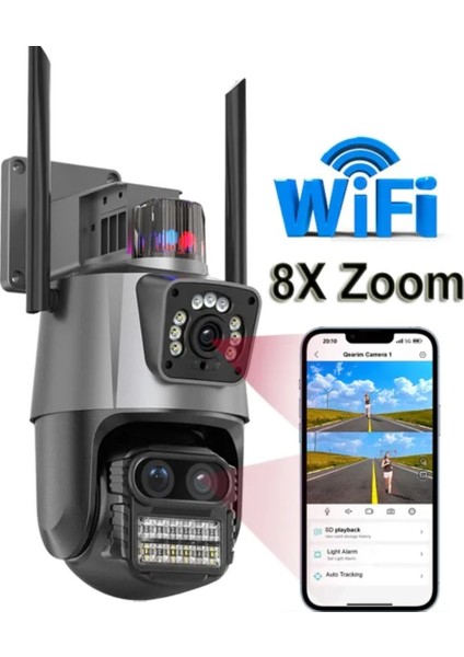 3 Kameralı Zoomlu Icsee Xmeye Yazılımlı Polis Çakar Işıklı 4mp UHD Ptz Akıllı Kamera