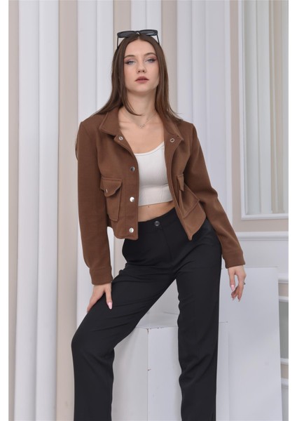 Yeni Sezon Crop Model Kaşe Ceket Kahverengi