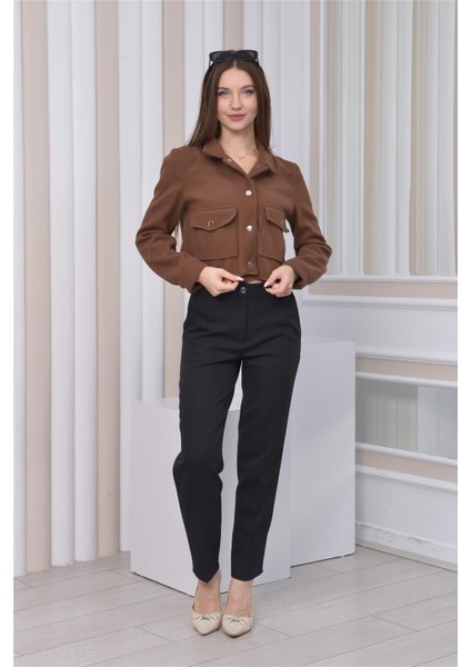 Yeni Sezon Crop Model Kaşe Ceket Kahverengi modelleri