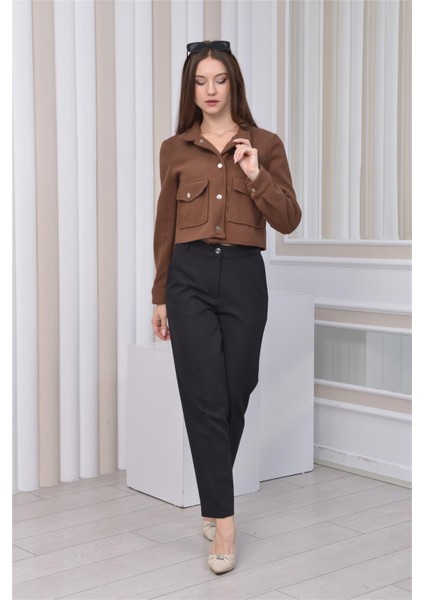 Yeni Sezon Crop Model Kaşe Ceket Kahverengi fırsatları