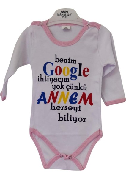 Google Yazı Baskı Uzun Kol Bebek Zıbın