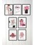 7 Parça Ev Dekorasyon Pembe Çerçeve Görünümlü Arkası Yapışkanlı Çoklu Mdf Tablo Set 1