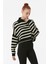 Çizgili Polo Yaka Oversize Triko Kazak 5