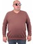 Büyük Beden Selanik V Yaka Classic Sweat 23201 Taba 1