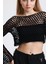Siyah El Örgüsü Ajurlu Ispanyol Kol Crop Bluz 4
