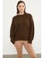 Petek Desenli Oversize Triko Kazak - Kahve 1
