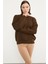 Petek Desenli Oversize Triko Kazak - Kahve 2