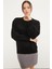 Prenses Kol Örgü Detaylı Triko Kazak - Siyah 1