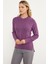 Arkası Uzun Önü Örgü Detaylı Triko Kazak - Lila 2