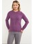 Arkası Uzun Önü Örgü Detaylı Triko Kazak - Lila 3