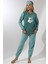 F3011 Peluş Welsoft Polar Kışlık Kadın Ev Kedi Işlemli Pijama Takımı 1