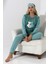 F3011 Peluş Welsoft Polar Kışlık Kadın Ev Kedi Işlemli Pijama Takımı 3