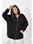 Kadın Oversize 3 İp Şardonlu Fermuarlı Sweatshırt Siyah 10002 1