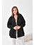 Kadın Oversize 3 İp Şardonlu Fermuarlı Sweatshırt Siyah 10002 2