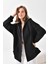 Kadın Oversize 3 İp Şardonlu Fermuarlı Sweatshırt Siyah 10002 3