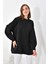 Kadın Oversize 3 İp Şardonlu Sweatshirt Siyah 10001 2