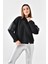 Kadın Deri Detaylı Sweatshırt Siyah RBN4024 3