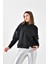 Kadın Deri Detaylı Sweatshırt Siyah RBN4024 4