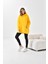 Kadın Oversize 3 İp Şardonlu Kapüşonlu Sweatshirt Sarı 10000 4