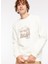 Kırık Beyaz Erkek Bisiklet Yaka Baskılı Sweatshirt D3WM-SWT29 1