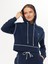 Lacivert Karyoka Dikişli Kadın Oversize Kapşonlu Sweatshirt | Yumuşacık Selanik | Nakışlı Beyaz Q Logo HOD5051 3