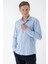 Erkek Mavi Trend Baskılı Desenli Italyan Yaka Slim Fit Gömlek 2