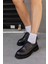 Pavia Siyah Deri Bağcıklı Kadın Loafer 3