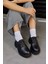 Pavia Siyah Deri Bağcıklı Kadın Loafer 4