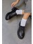 Pavia Siyah Deri Bağcıklı Kadın Loafer 1