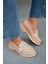 Balerine Nude Deri Altın Tokalı Kadın Loafer 1