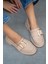 Balerine Nude Deri Altın Tokalı Kadın Loafer 2