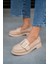 Balerine Nude Deri Altın Tokalı Kadın Loafer 4