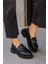 Lorita Siyah Deri Taşlı Kadın Loafer 1