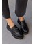 Lorita Siyah Deri Taşlı Kadın Loafer 5
