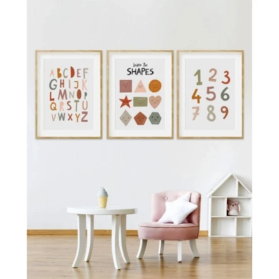 Trend Poster Çocuk / Bebek Odası Şekilleri Öğren %100 Mdf Duvar Tablo Seti 3 Parça