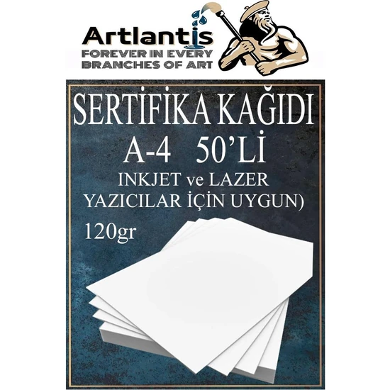 Artlantis A4 Sertifika Kağıdı Kalın 50 Adet Gramajlı Fotokopi Kağıdı 120 gr Tüm Yazıcılara Uyumlu 21X29.7 cm Kalın Baskı Kağıdı