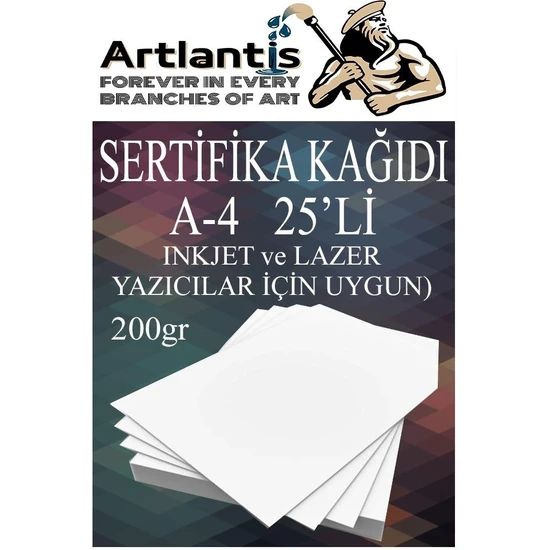 Artlantis A4 Sertifika Kağıdı Kalın 25 Adet Gramajlı Fotokopi Kağıdı 200 gr Tüm Yazıcılara Uyumlu 21X29.7 cm Kalın Baskı Kağıdı