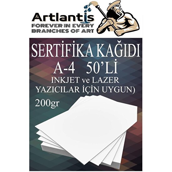 Artlantis A4 Sertifika Kağıdı Kalın 50 Adet Gramajlı Fotokopi Kağıdı 200 gr Tüm Yazıcılara Uyumlu 21X29.7 cm Kalın Baskı Kağıdı