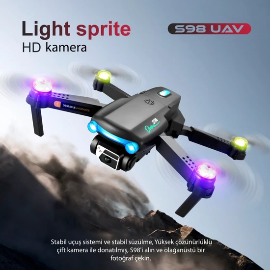 Piha S98 Mini Drone Wıfı 4K Hd Çift Kameralı Işıklı 360 Derece Engelden Kaçınma Orjinal Taşıma Çantalı
