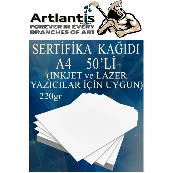 Artlantis A4 Sertifika Kağıdı Kalın 50 Adet Gramajlı Fotokopi Kağıdı 220 gr Tüm Yazıcılara Uyumlu 21X29.7 cm Kalın Baskı Kağıdı